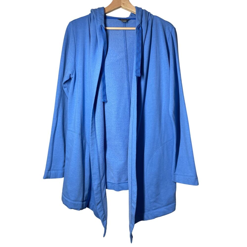 Eddie Bauer Sweatshirt Cardigan Open Hooded Blue Size Small Comfy Camp Lounge